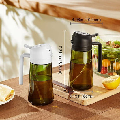 2025 Oil Sprayer for Cooking 2Pcs 2 in 1 Oil Dispenser and Sprayer Kitchen Gadgets 16Oz Dark Green Glass Oil Spray Bottle Light Blockage Perfect Kitchen Accessories Set Utensils