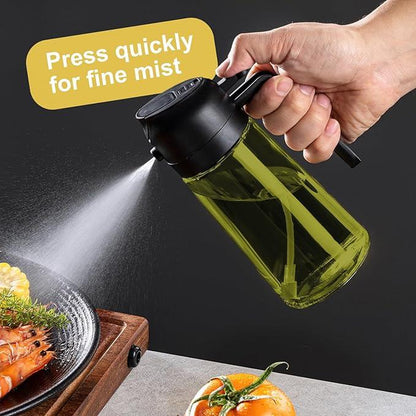 2025 Oil Sprayer for Cooking 2Pcs 2 in 1 Oil Dispenser and Sprayer Kitchen Gadgets 16Oz Dark Green Glass Oil Spray Bottle Light Blockage Perfect Kitchen Accessories Set Utensils