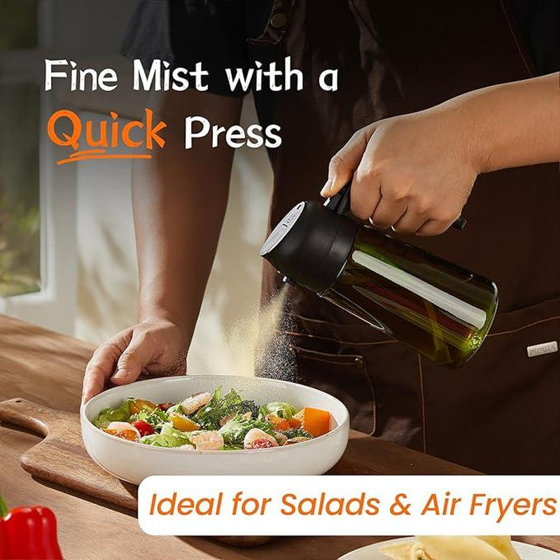 2025 Oil Sprayer for Cooking 2Pcs 2 in 1 Oil Dispenser and Sprayer Kitchen Gadgets 16Oz Dark Green Glass Oil Spray Bottle Light Blockage Perfect Kitchen Accessories Set Utensils