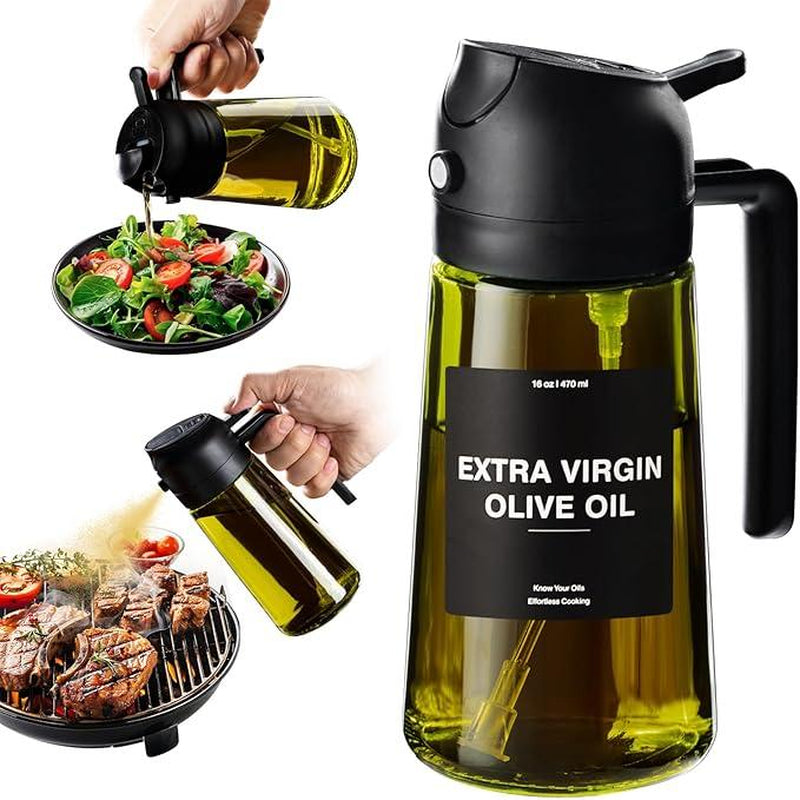 2025 Oil Sprayer for Cooking 2Pcs 2 in 1 Oil Dispenser and Sprayer Kitchen Gadgets 16Oz Dark Green Glass Oil Spray Bottle Light Blockage Perfect Kitchen Accessories Set Utensils